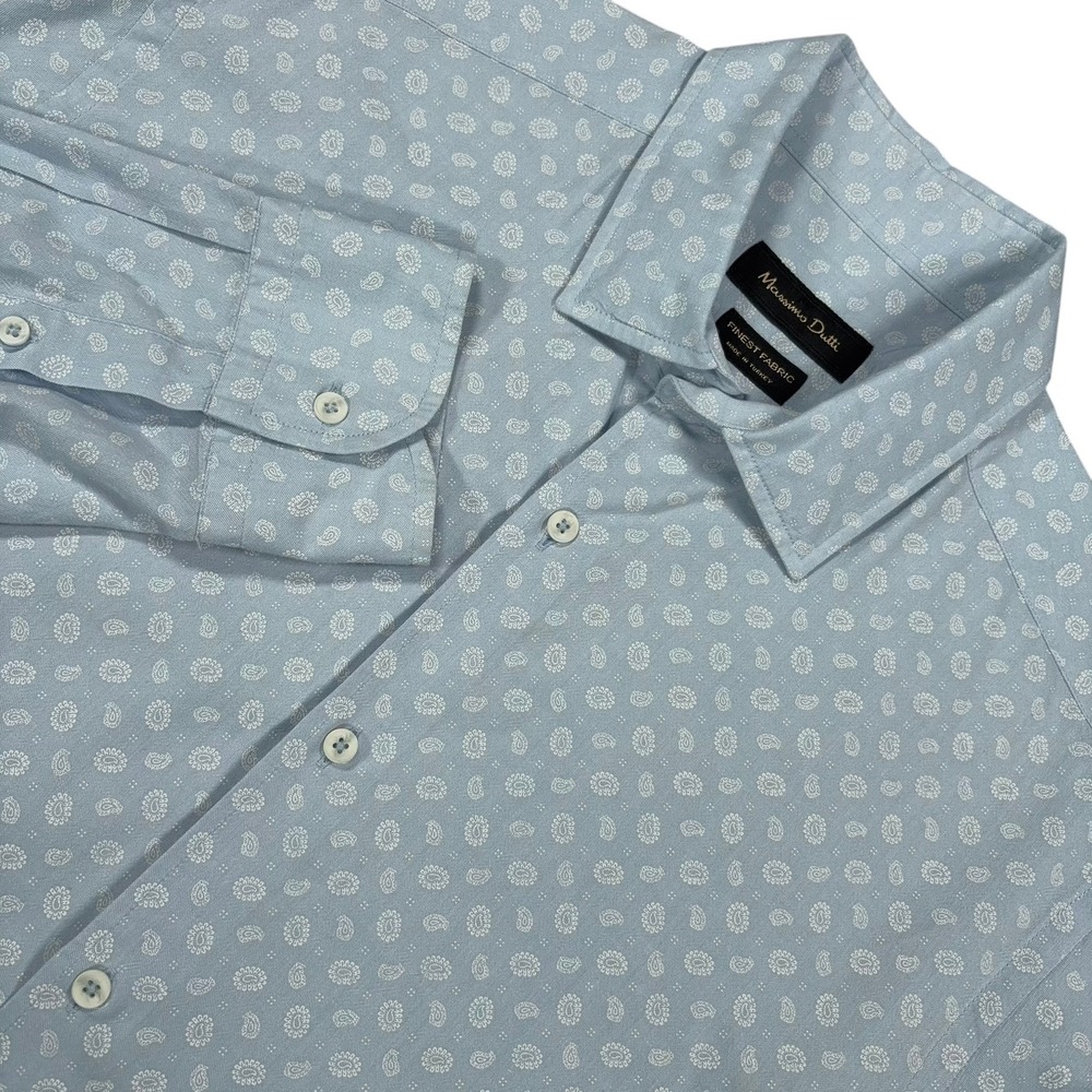 Massimo Dutti Long Sleeve Shirt Mens Large Light Blue Paisley Cotton